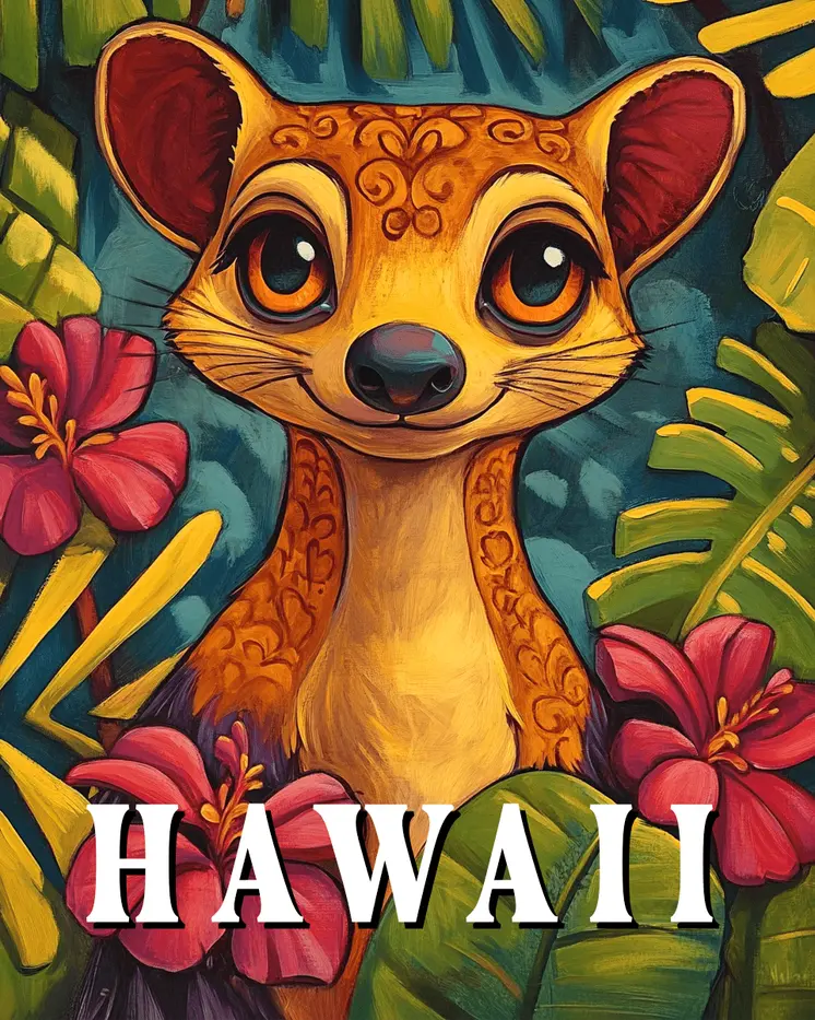 Folk Art Mongoose - Hawaii Souvenir Wall Art Prints – 8″x10″ Artwork for 11″x14″ Frame
