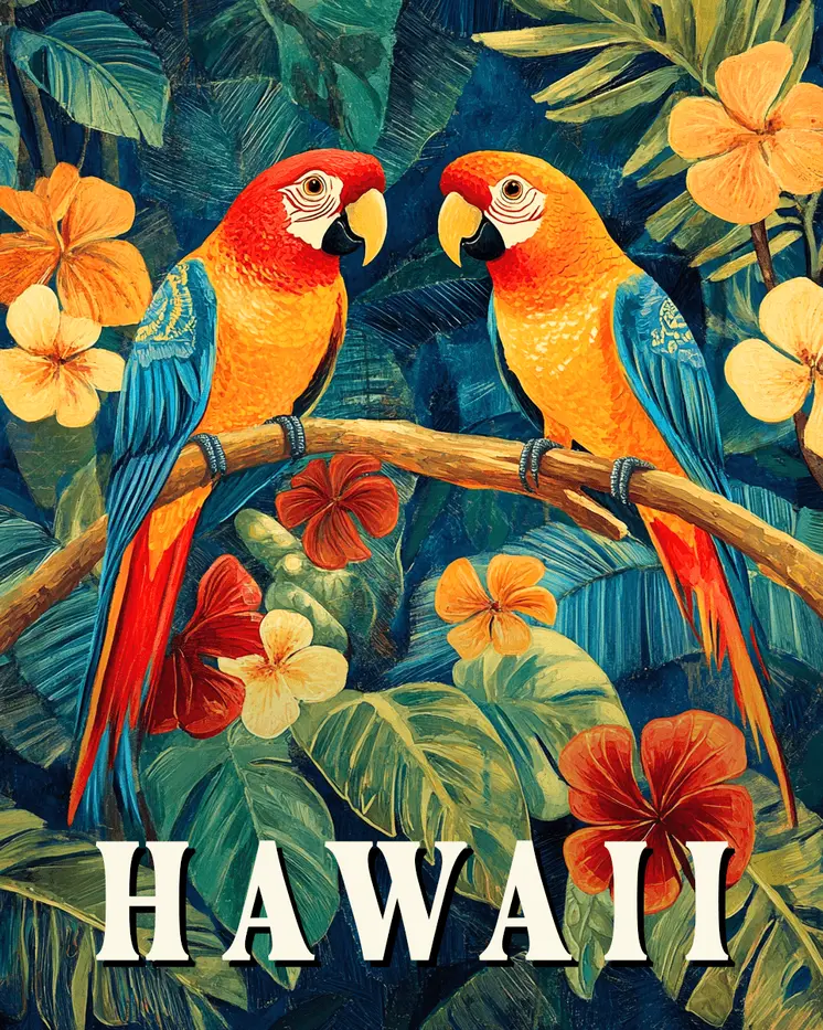 Pair of Parrots - Hawaii Souvenir Wall Art Prints – 8″x10″ Artwork for 11″x14″ Frame