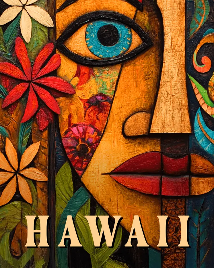 Folk Art Face - Hawaii Souvenir Wall Art Prints – 8″x10″ Artwork for 11″x14″ Frame