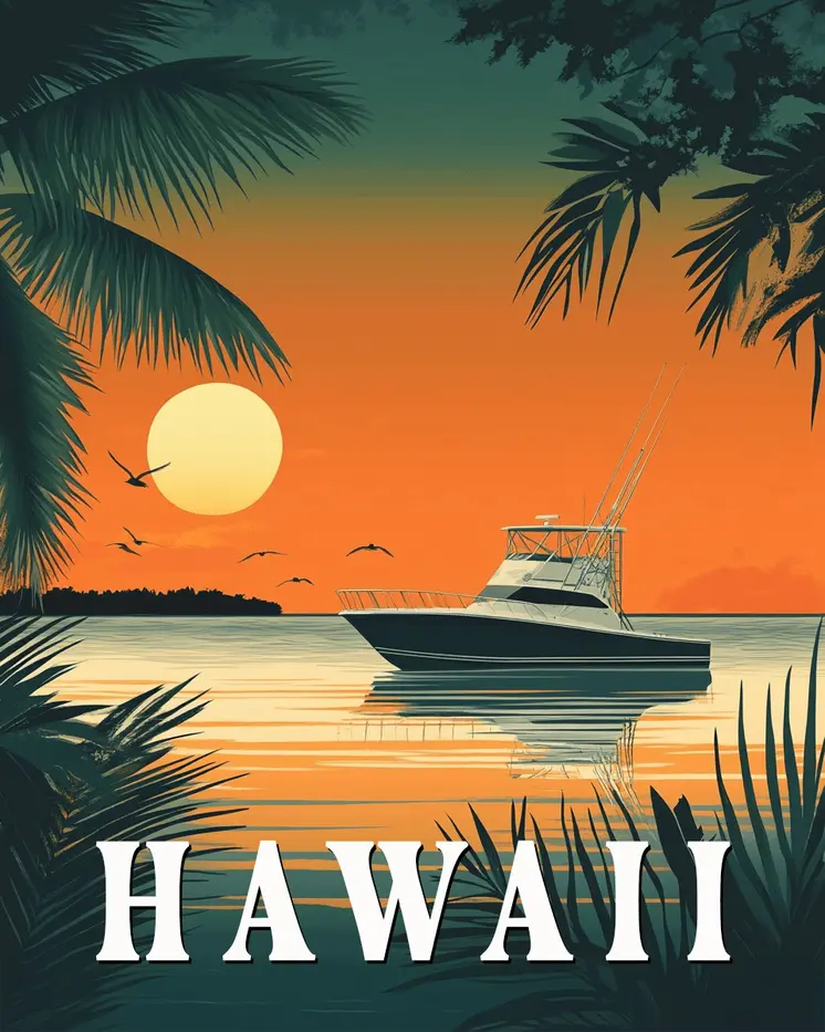 Yacht - Hawaii Souvenir Wall Art Prints – 8″x10″ Artwork for 11″x14″ Frame