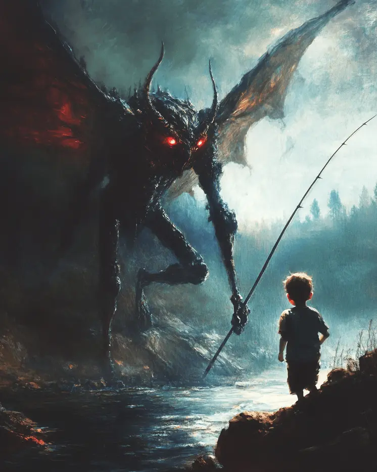 Jersey Devil Fishing - Mythical Beasts Wall Art Prints – 8″x10″ Artwork for 11″x14″ Frame