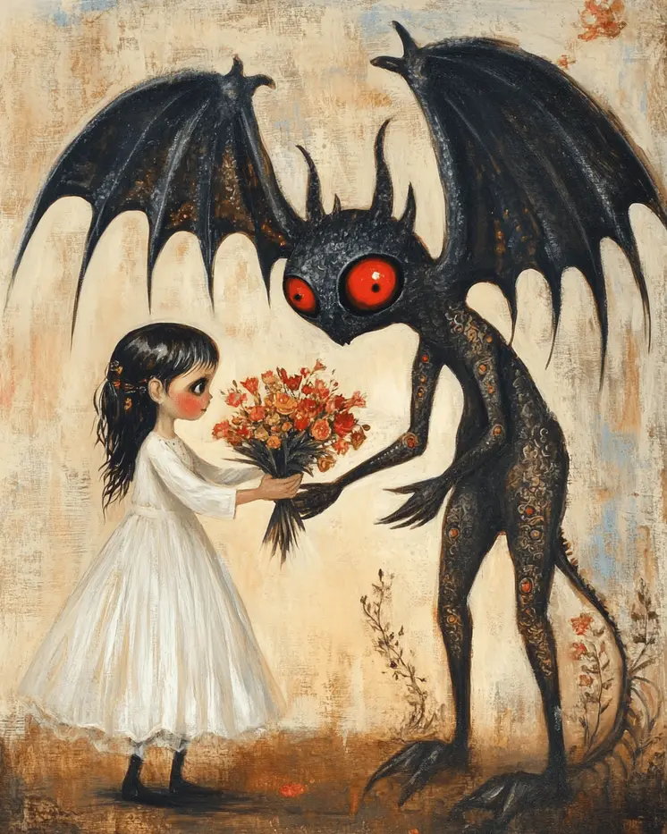 Folk Art Flowers for the Jersey Devil - Mythical Beasts Wall Art Prints – 8″x10″ Artwork for 11″x14″ Frame