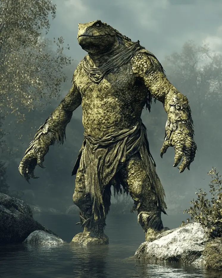 Scary Lizard Man of Scape Ore Swamp - Mythical Beasts Wall Art Prints – 8″x10″ Artwork for 11″x14″ Frame