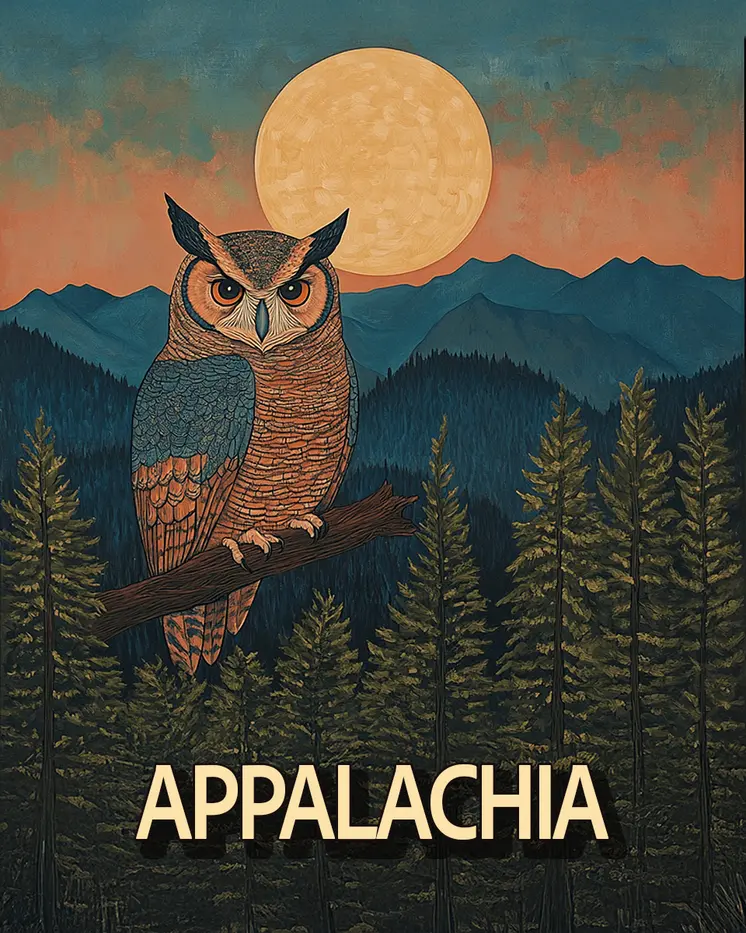 Great Horned Owl - Appalachia Souvenir Wall Art Prints – 8″x10″ Artwork for 11″x14″ Frame