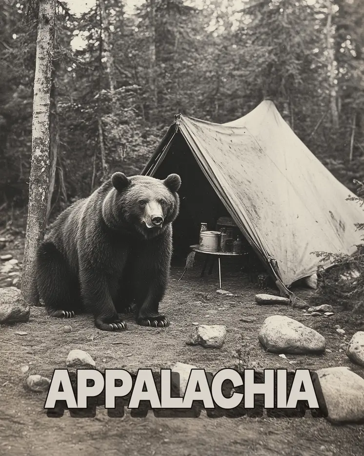 Bear in Camp - Appalachia Souvenir Wall Art Prints – 8″x10″ Artwork for 11″x14″ Frame