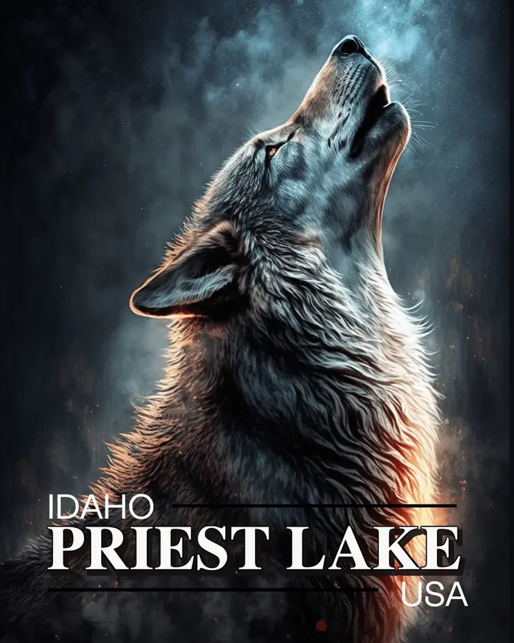Priest Lake Wolf - Idaho Souvenir Wall Art Prints – 8″x10″ Artwork for 11″x14″ Frame