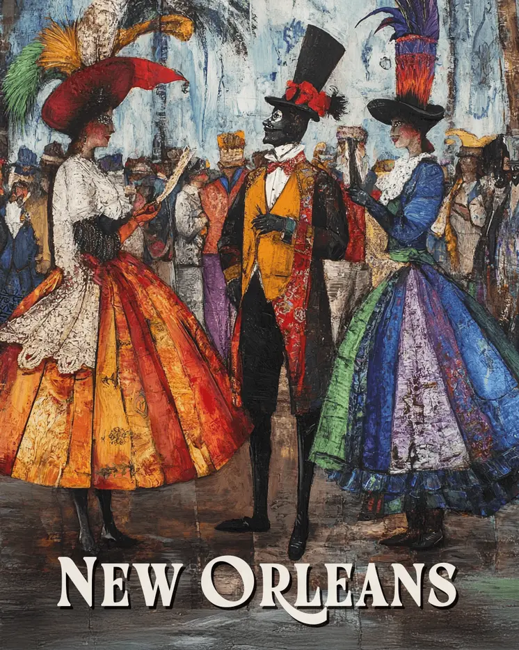 Bourbon Street Encounter - New Orleans Souvenir Wall Art Prints – 8″x10″ Artwork for 11″x14″ Frame