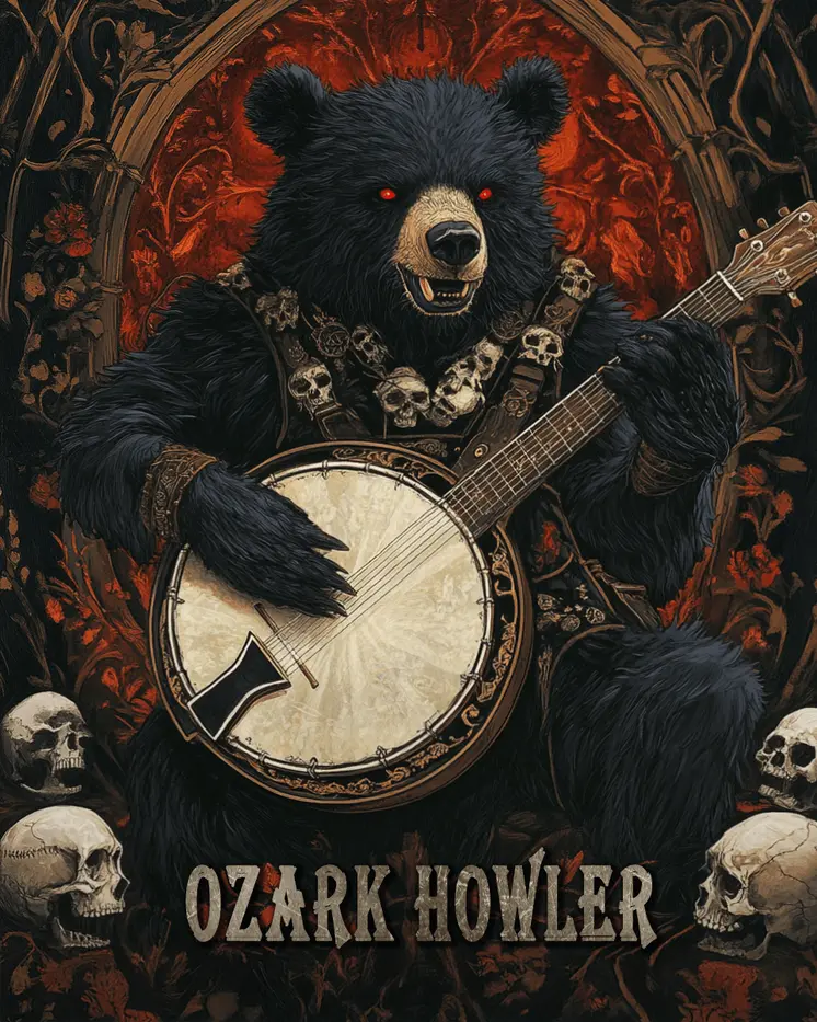 Banjo Playing Ozark Howler - Mythical Beasts Wall Art Prints – 8″x10″ Artwork for 11″x14″ Frame