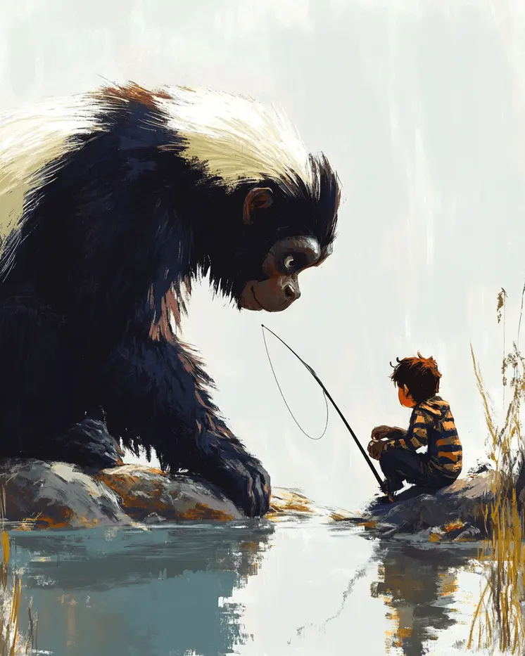 Everglades Skunk Ape Fishing - Mythical Beasts Wall Art Prints – 8″x10″ Artwork for 11″x14″ Frame