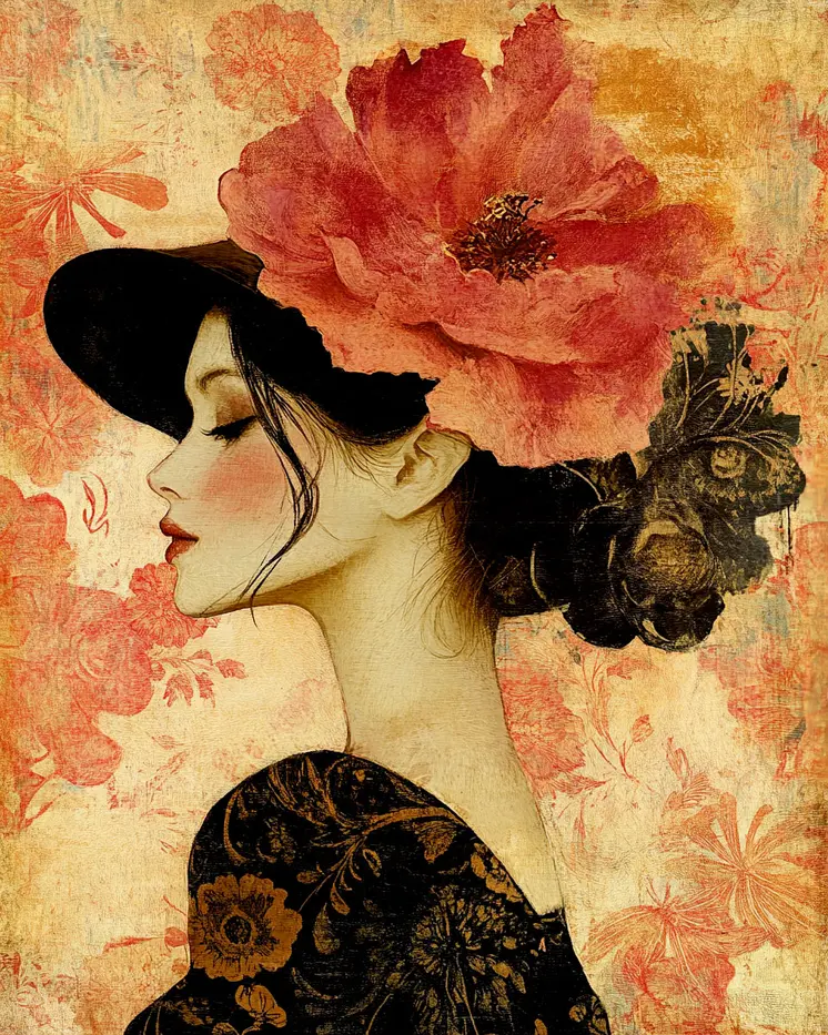 Flower Hat - Vintage Art Prints - 8"x10" Art Print for 11"x14" Frame