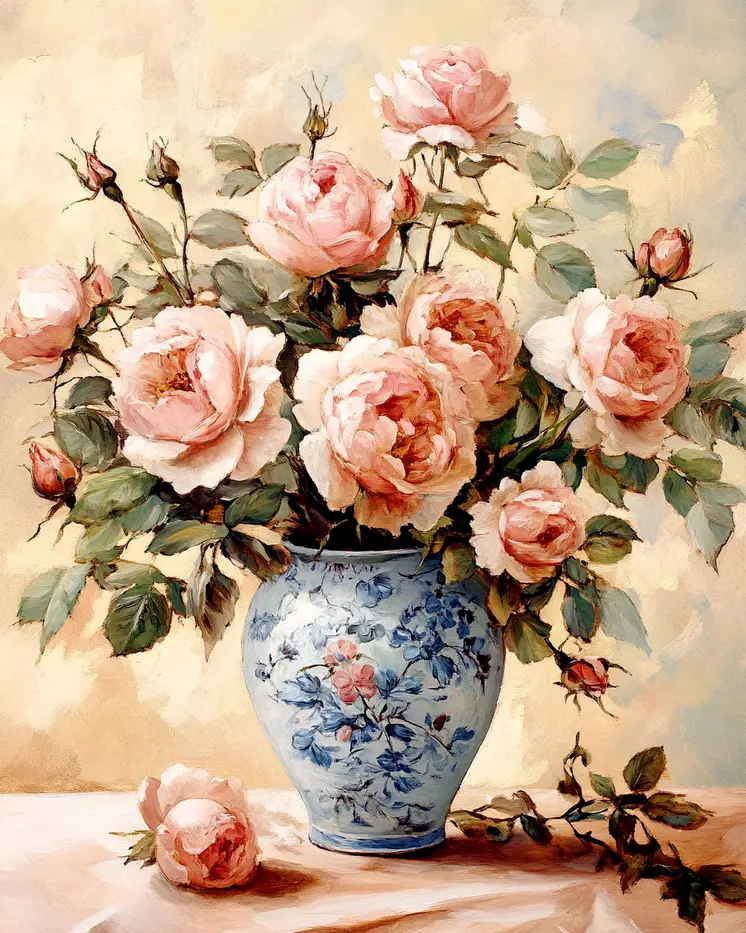 Antique Rose Vase - Vintage Art Prints - 8"x10" Art Print for 11"x14" Frame