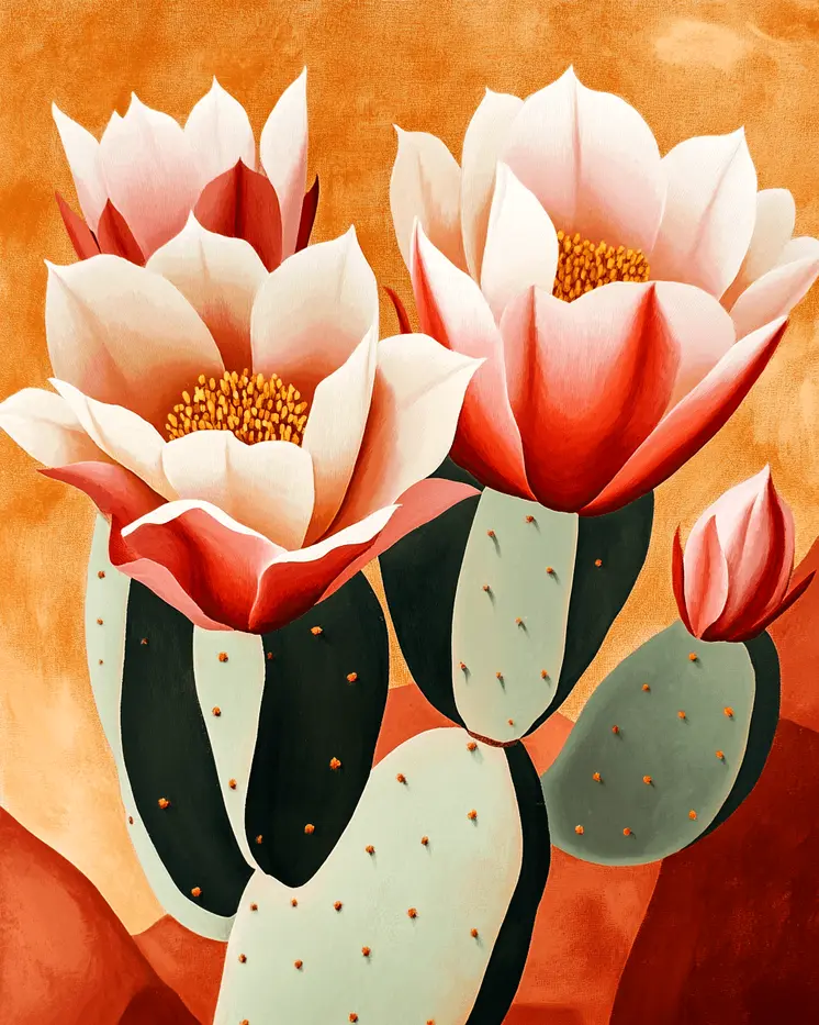 Mid-Century Modern Prickly Pear - Southwestern Home Decor Wall Art Prints – 8″x10″ Artwork for 11″x14″ Frame