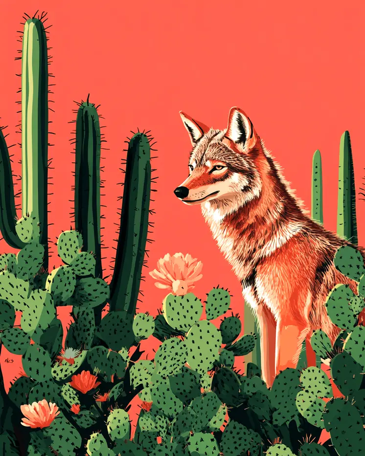 Desert Coyote - Southwestern Home Decor Wall Art Prints – 8″x10″ Artwork for 11″x14″ Frame