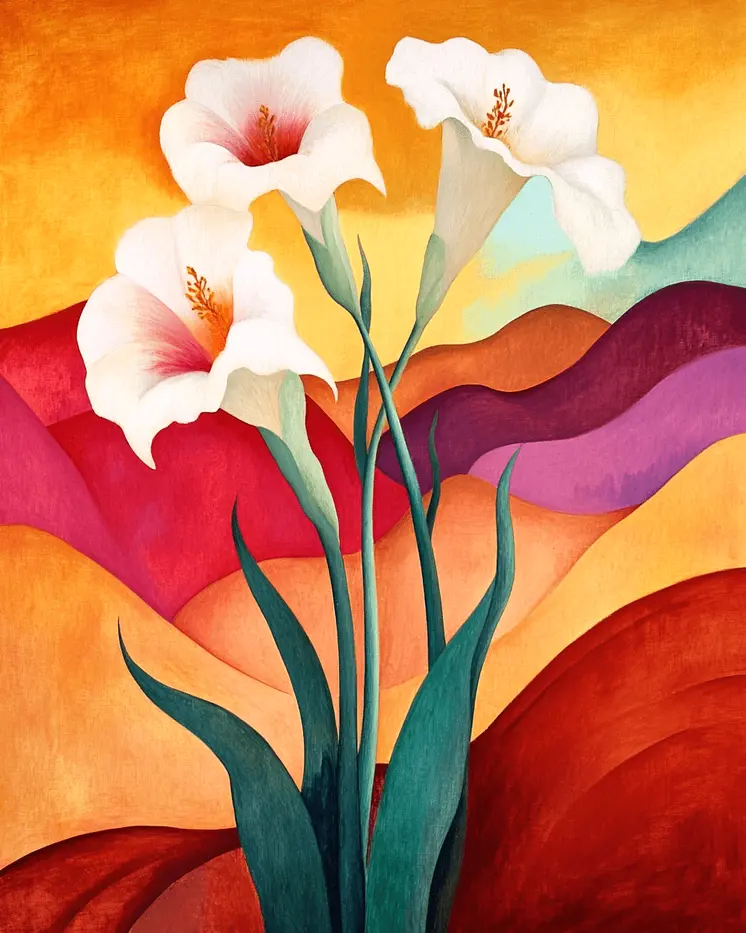 Three Lillies - Southwestern Home Decor Wall Art Prints – 8″x10″ Artwork for 11″x14″ Frame