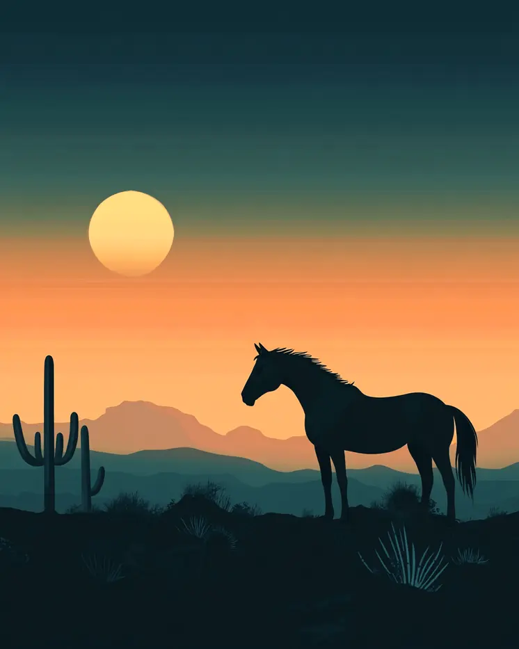 Wild Horse Sunset - Southwestern Home Decor Wall Art Prints – 8″x10″ Artwork for 11″x14″ Frame
