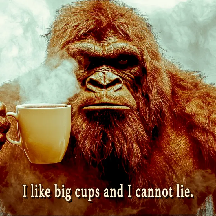 I like big cups and I cannot lie - Bigfoot Sasquatch Wall Art Prints – 8″x8″ Artwork for 12″x12″ Frame