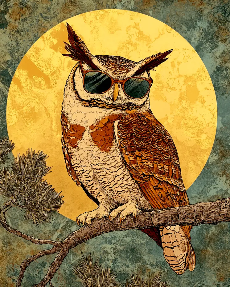 Cool Owl - Anthropomorphic Animal Art Prints – 8″x10″ Artwork for 11″x14″ Frame