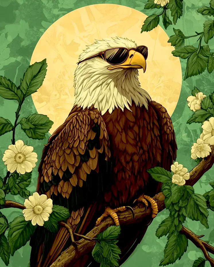Cool Eagle - Anthropomorphic Animal Art Prints – 8″x10″ Artwork for 11″x14″ Frame