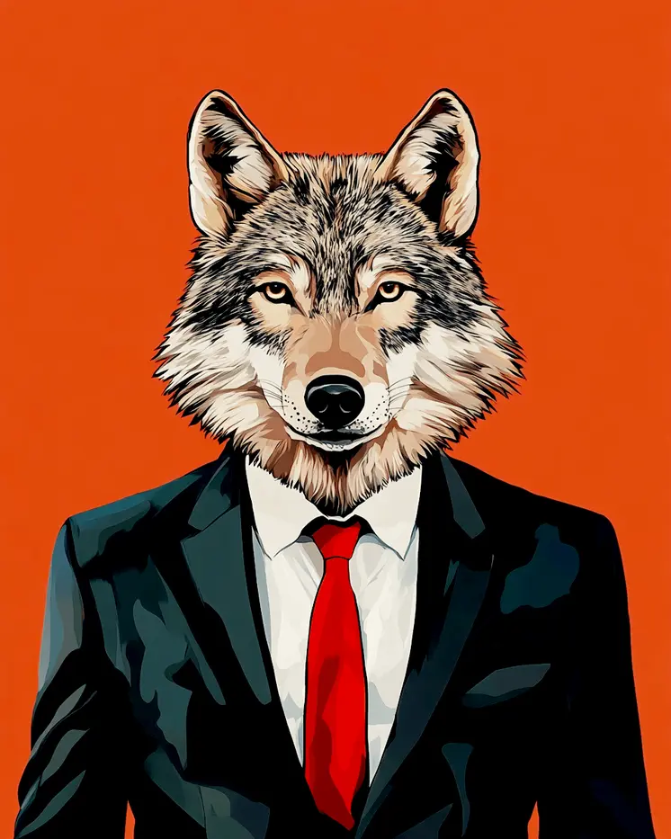 Wolf in Suit - Anthropomorphic Animal Art Prints – 8″x10″ Artwork for 11″x14″ Frame
