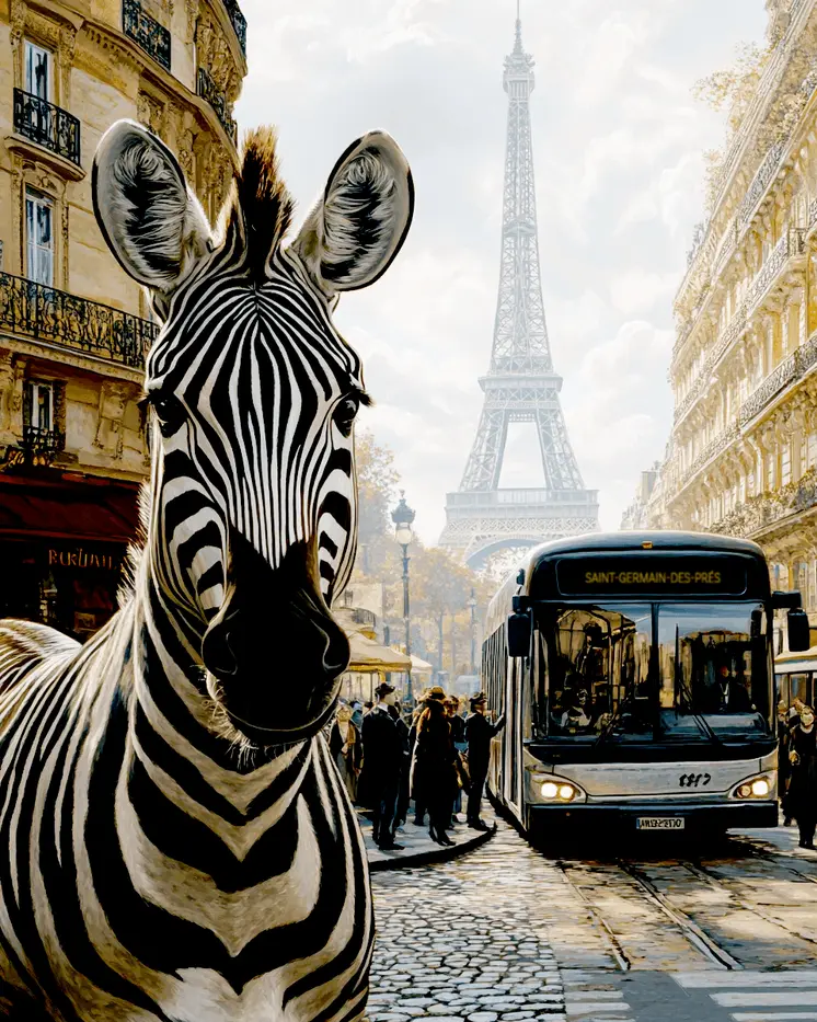Zebra in the City - Anthropomorphic Animal Art Prints – 8″x10″ Artwork for 11″x14″ Frame