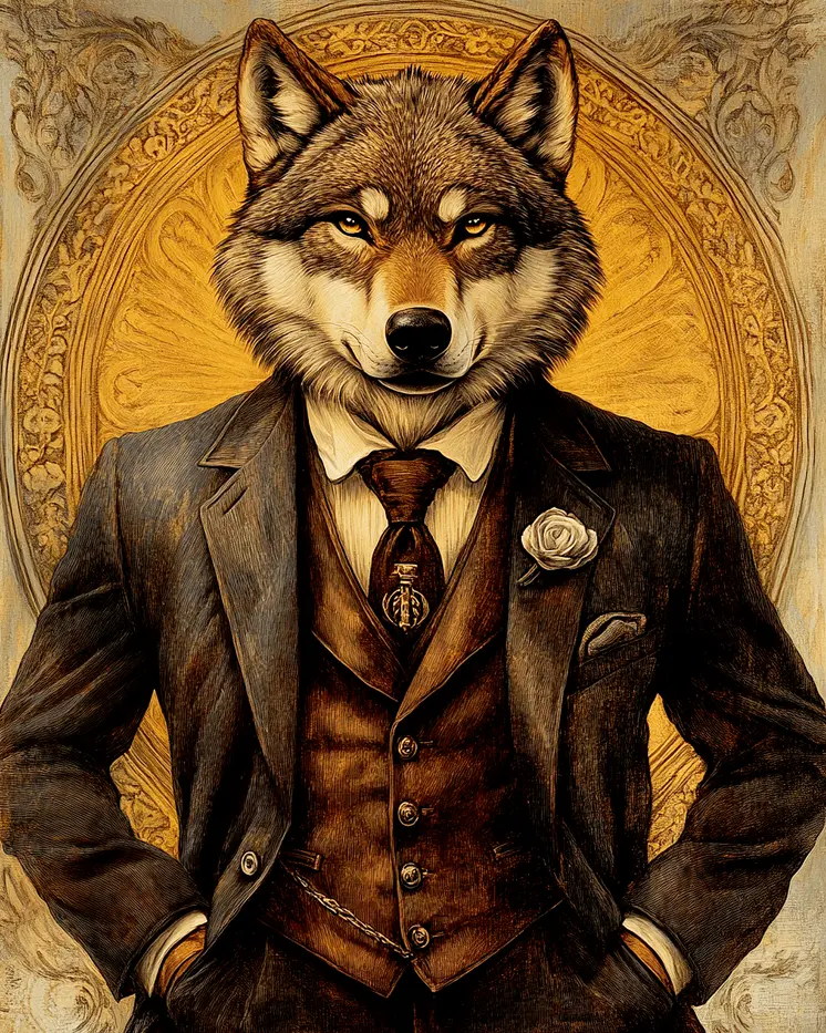 Nouveau Wolf - Anthropomorphic Animal Art Prints – 8″x10″ Artwork for 11″x14″ Frame