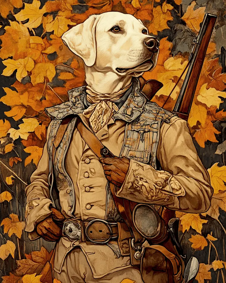 Labrador Hunting - Anthropomorphic Animal Art Prints – 8″x10″ Artwork for 11″x14″ Frame