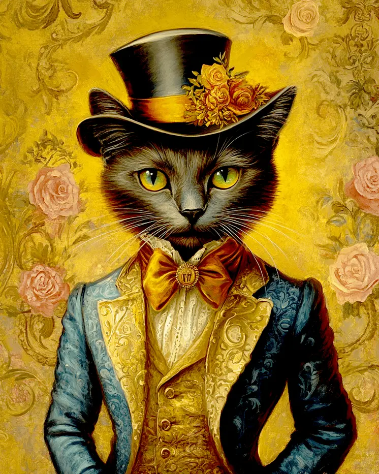 Lady Cat - Anthropomorphic Animal Art Prints – 8″x10″ Artwork for 11″x14″ Frame