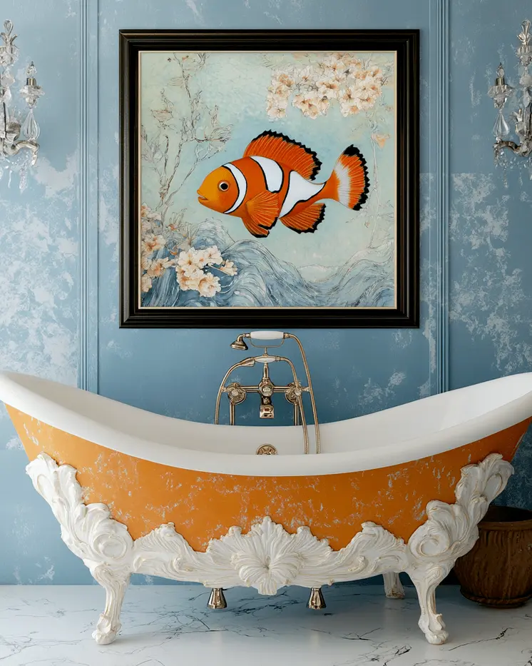 Clownfish Artwork Above Bathtub - Bathroom Wall Art Prints – 8″x10″ Artwork for 11″x14″ Frame