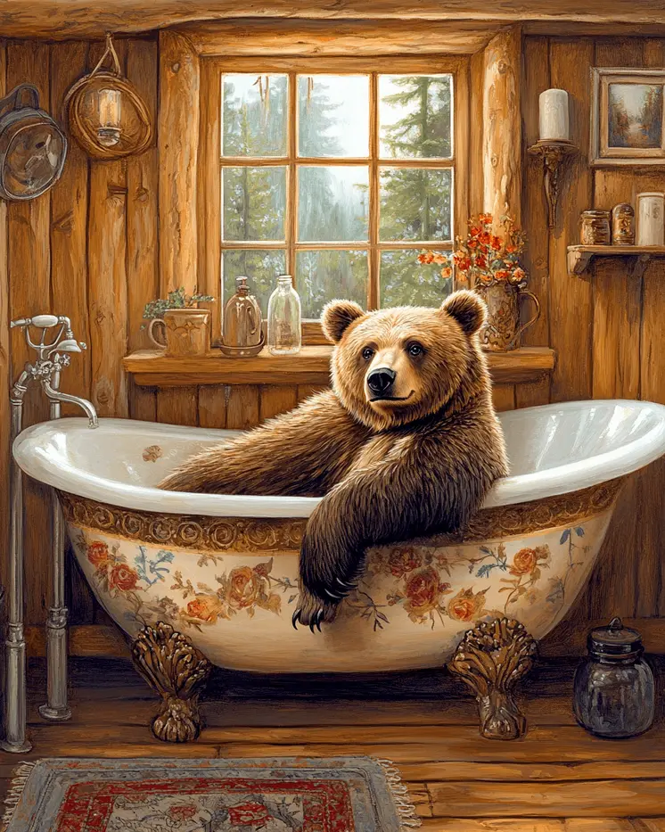 Bear in Tub - Bathroom Wall Art Prints – 8″x10″ Artwork for 11″x14″ Frame