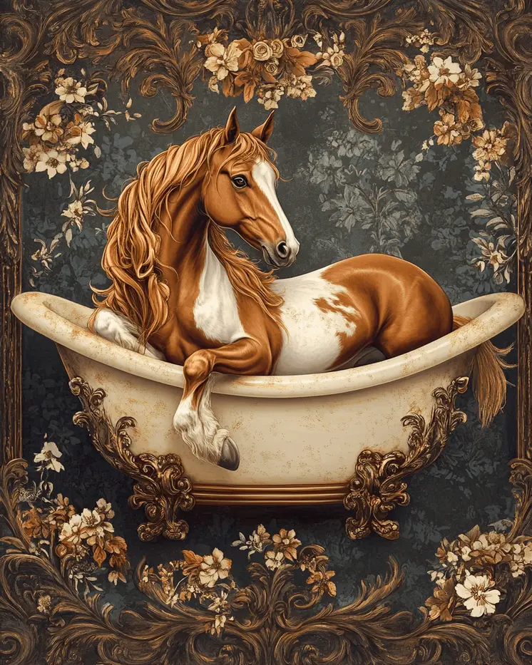 Horse in Bathtub - Bathroom Wall Art Prints – 8″x10″ Artwork for 11″x14″ Frame