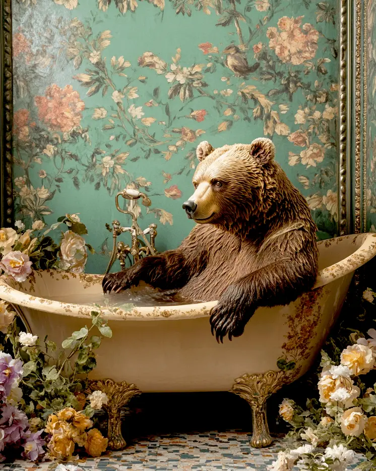 Grizzly Bear in Bathtub - Bathroom Wall Art Prints – 8″x10″ Artwork for 11″x14″ Frame