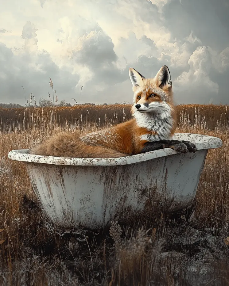 Fox in a Bathtub - Bathroom Wall Art Prints – 8″x10″ Artwork for 11″x14″ Frame