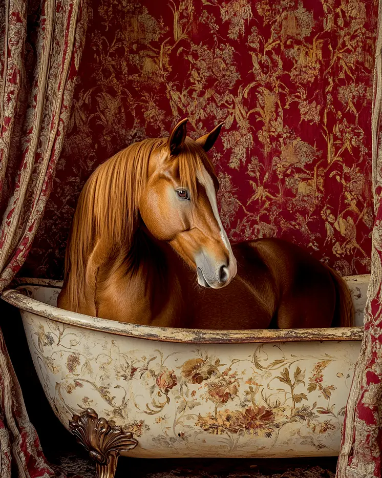 Horse in Bathtub - Bathroom Wall Art Prints – 8″x10″ Artwork for 11″x14″ Frame