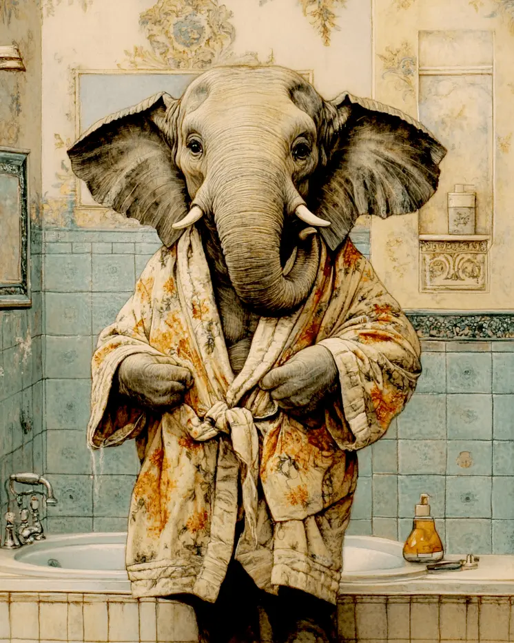 Elephant Ready for Bath - Bathroom Wall Art Prints – 8″x10″ Artwork for 11″x14″ Frame