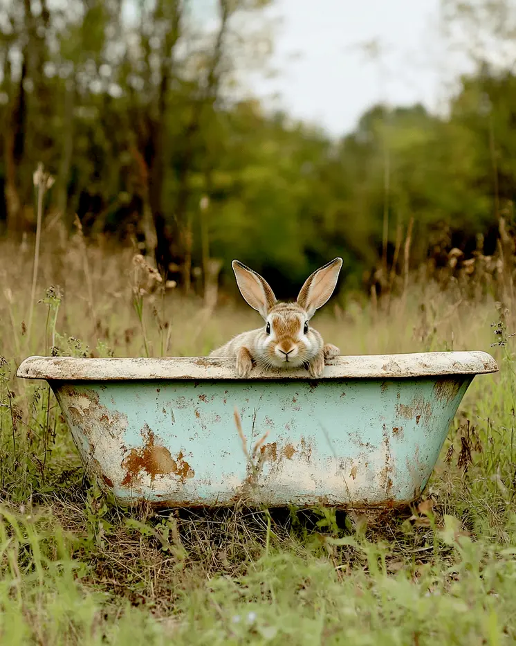 Wild Bunny in Bathtub - Bathroom Wall Art Prints – 8″x10″ Artwork for 11″x14″ Frame