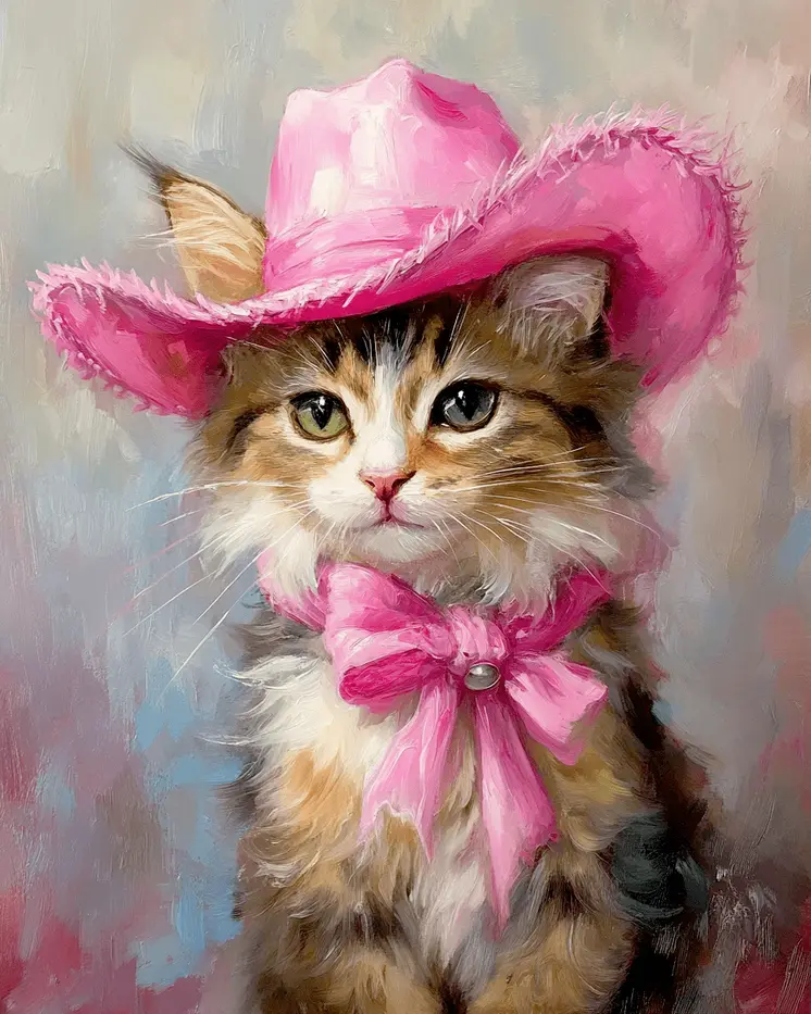 Cowgirl Cat "Little Miss" Wall Art Prints – 8″x10″ Artwork for 11″x14″ Frame