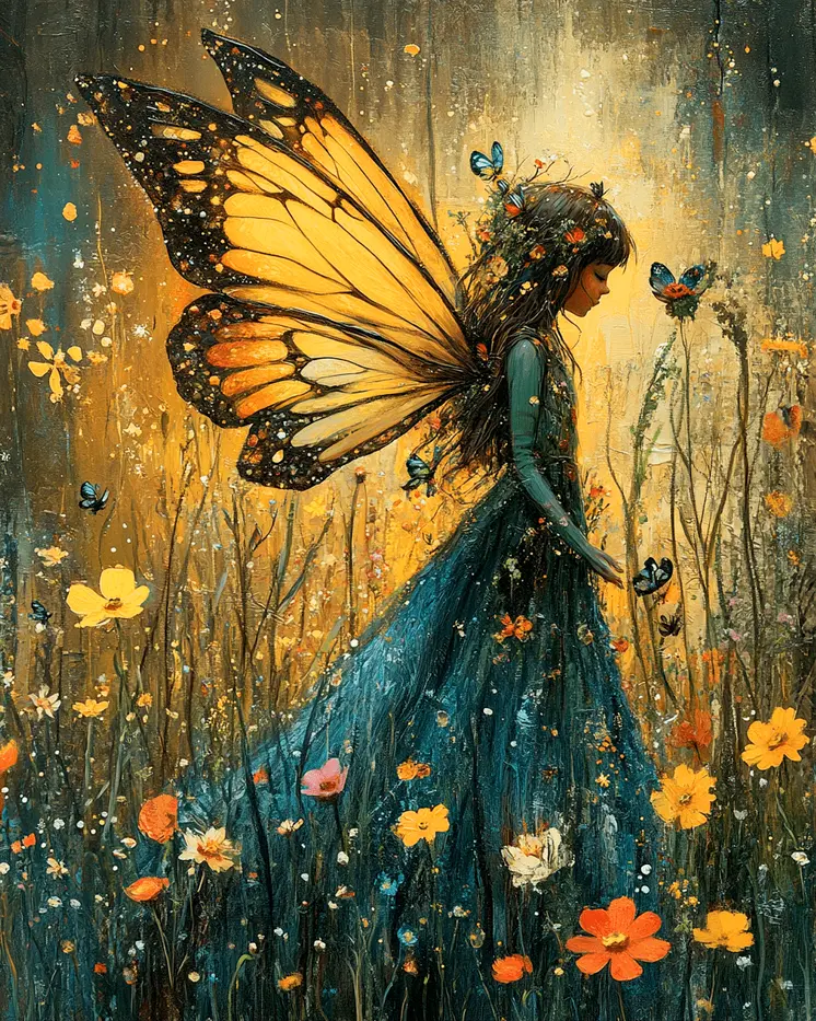 Floral Fairy - Fairies Wall Art Prints – 8″x10″ Artwork for 11″x14″ Frame