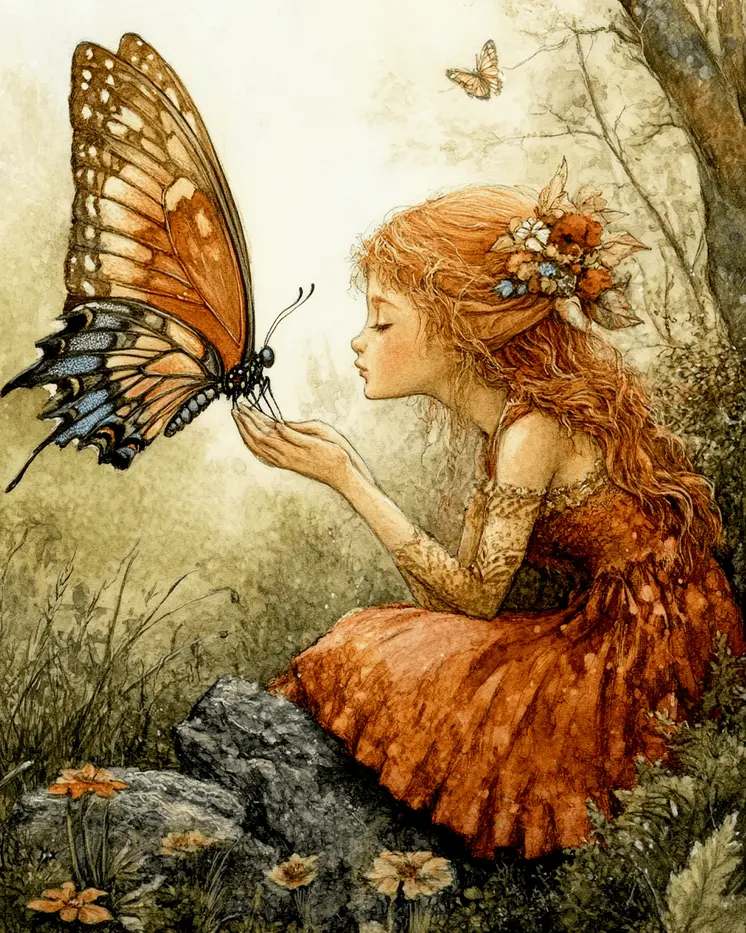 Fairy Butterfly Secret - Fairies Wall Art Prints – 8″x10″ Artwork for 11″x14″ Frame