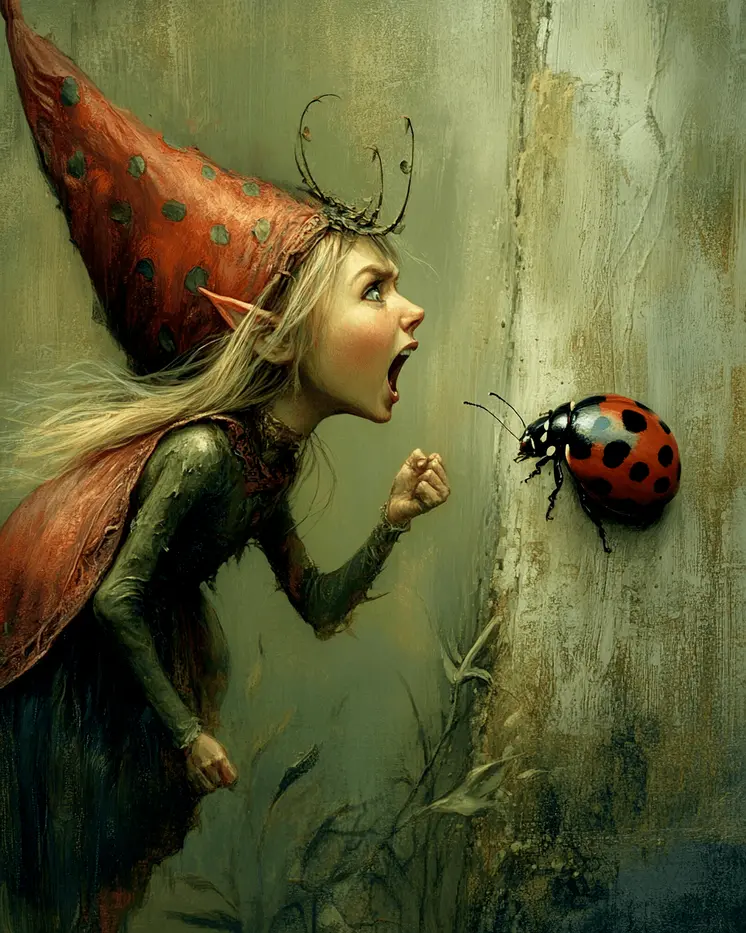 Fairy Scolding Bad Ladybug - Fairies Wall Art Prints – 8″x10″ Artwork for 11″x14″ Frame