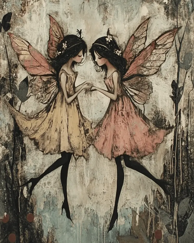 Grunge Fairy Friends - Fairies Wall Art Prints – 8″x10″ Artwork for 11″x14″ Frame