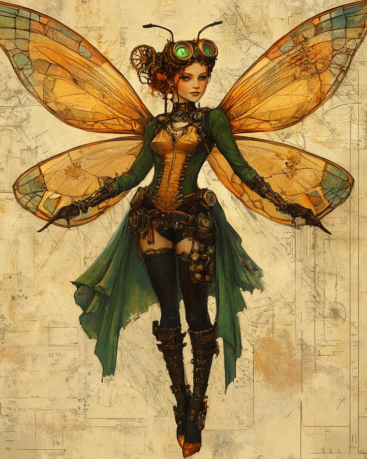 Nouveau Cyberpunk Fairy - Fairies Wall Art Prints – 8″x10″ Artwork for 11″x14″ Frame