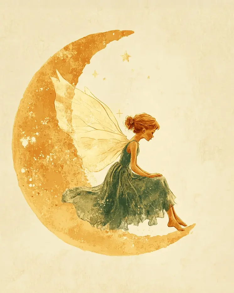 Crescent Moon Fairy - Fairies Wall Art Prints – 8″x10″ Artwork for 11″x14″ Frame