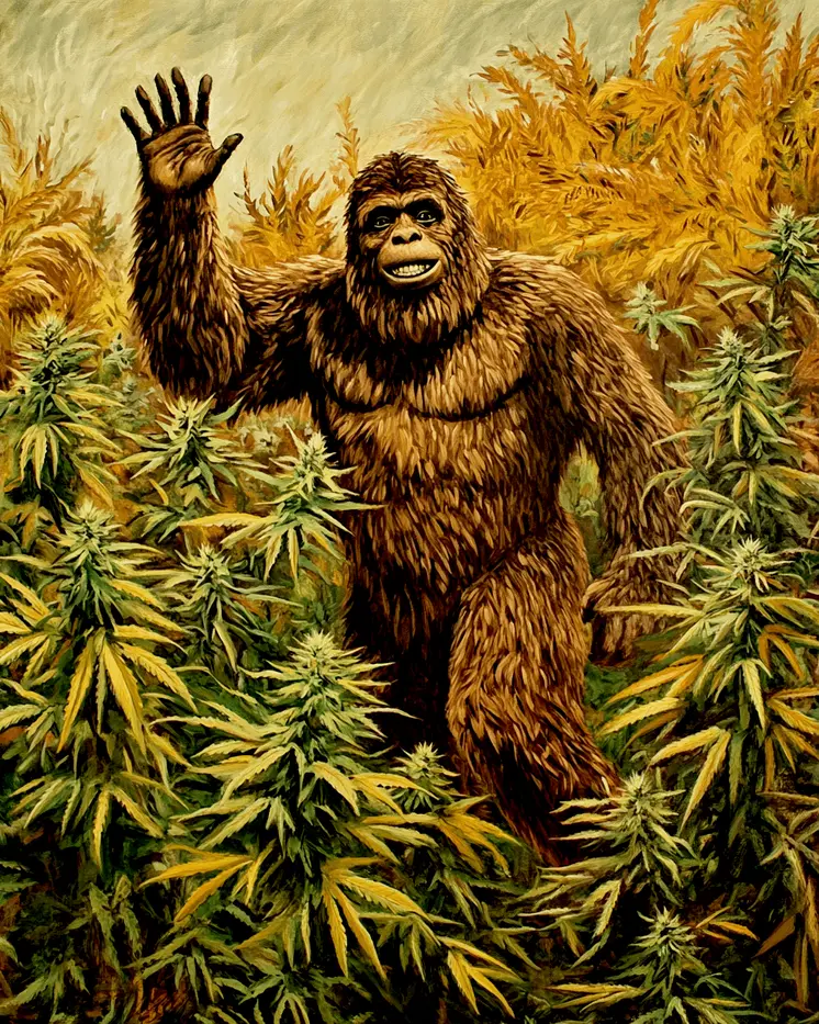 Bigfoot Waving Marijuana Wall Art Prints – 8″x10″ Artwork for 11″x14″ Frame