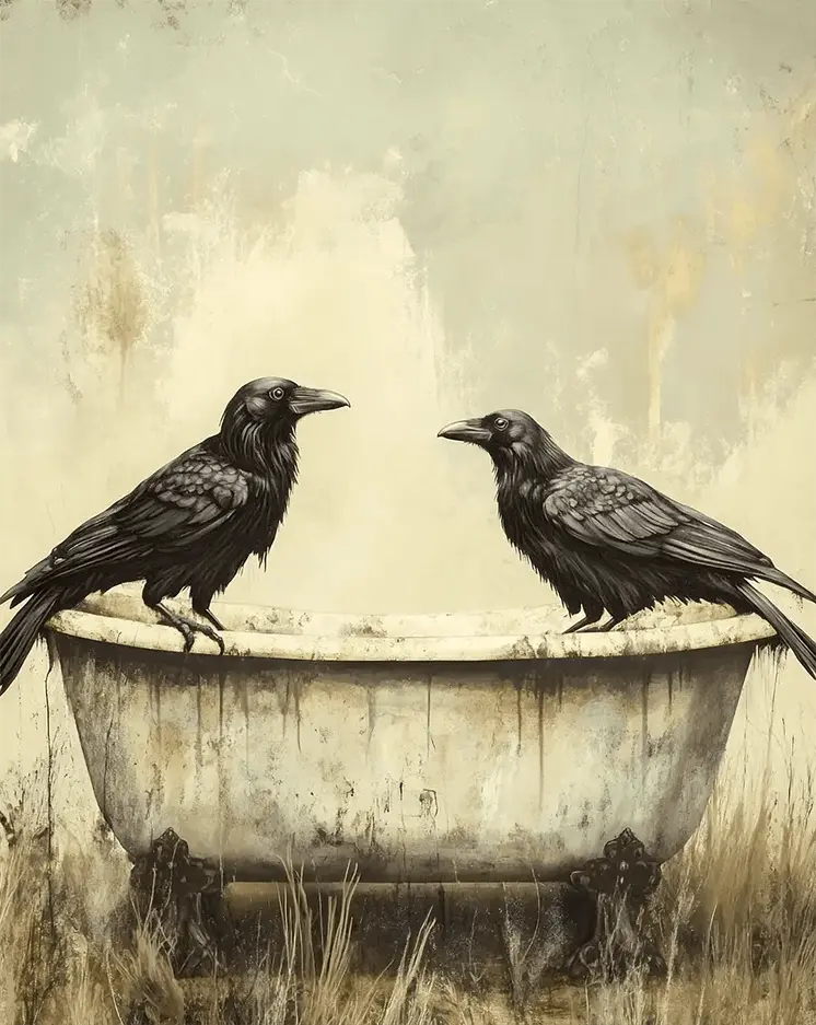 Two Ravens - Bathroom Wall Art Prints – 8″x10″ Artwork for 11″x14″ Frame