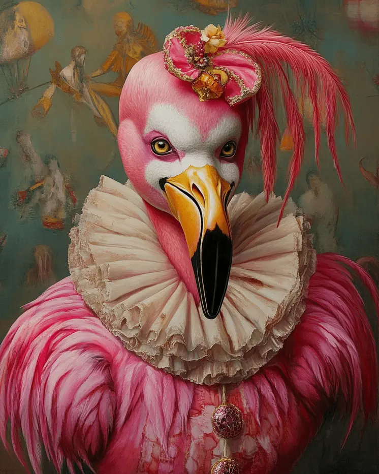 Evil Pink Flamingo Clown - Animal Circus Clowns Wall Art Prints – 8″x10″ Artwork for 11″x14″ Frame