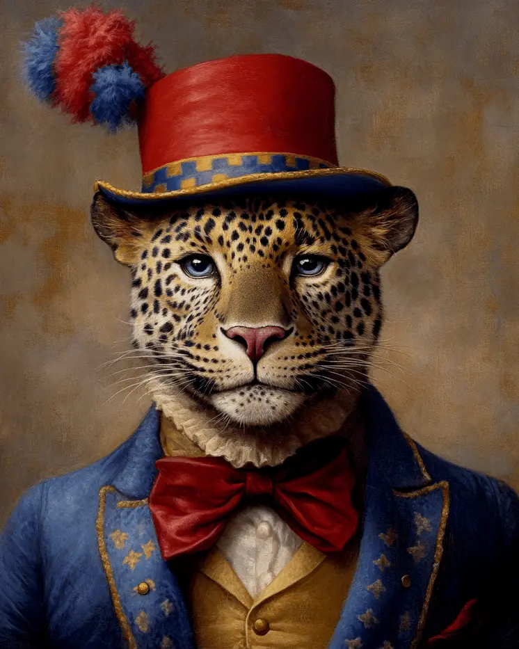 Leopard Ringmaster - Animal Circus Clowns Wall Art Prints – 8″x10″ Artwork for 11″x14″ Frame