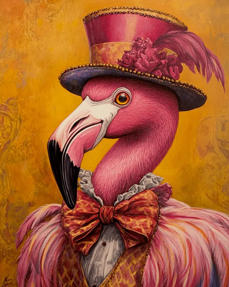 Flamingo Circus Dude - Animal Circus Clowns Wall Art Prints – 8″x10″ Artwork for 11″x14″ Frame