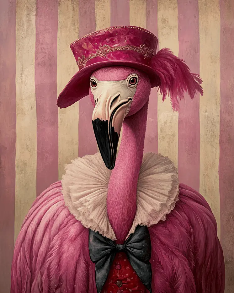 Miss Flamingo - Animal Circus Clowns Wall Art Prints – 8″x10″ Artwork for 11″x14″ Frame