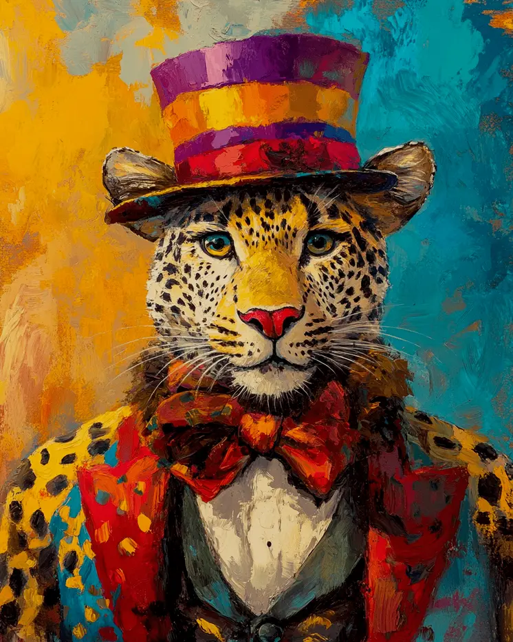 Leopard Circus Boss - Animal Circus Clowns Wall Art Prints – 8″x10″ Artwork for 11″x14″ Frame
