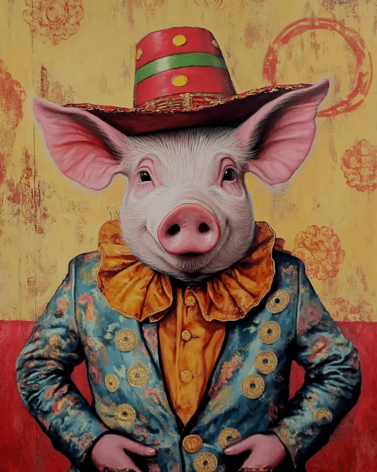 Pig Clown - Animal Circus Clowns Wall Art Prints – 8″x10″ Artwork for 11″x14″ Frame